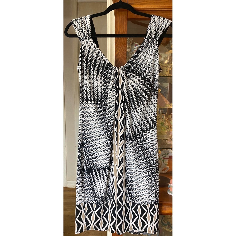 London Times Petites Black White Geometric Chevron V-Neck Sheath Dress 10P